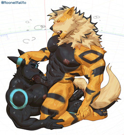 anthro anthro_on_anthro anthro_penetrated anthro_penetrating anthro_penetrating_anthro barazoku big_muscles big_pecs big_penis black_body black_fur bodily_fluids duo erection fellatio foreskin fur fur_markings genitals glans humanoid_genitalia humanoid_penis male male/male male_penetrated male_penetrating male_penetrating_male markings muscular muscular_anthro muscular_male nipple_piercing nipples nude_male oral orange_body orange_fur pecjob pecs penetration penile penis piercing sex sweat tail vein veiny_penis moonelmalito nintendo pokemon arcanine canid canine eeveelution generation_1_pokemon generation_2_pokemon mammal pokemon_(species) shiny_pokemon umbreon absurd_res hi_res