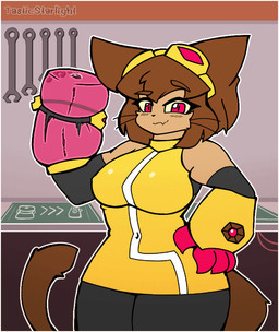 anthro breasts brown_body brown_hair clothing eyewear female fur goggles hair looking_at_viewer penetrable_sex_toy sex_toy sex_toy_arm solo tail tool_arm whiskers tasticstarlight gameoverse glitch_productions kit_bodega domestic_cat felid feline felis mammal animated digital_media_(artwork)