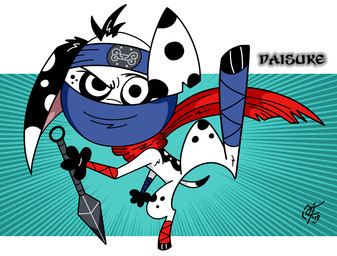 black_body black_fur black_paws black_spots feral fur heterochromatic_ears holding_kunai kunai male ninja red_scarf scarf spots toony warrior weapon white_body white_fur unclescooter 101_dalmatian_street 101_dalmatians disney daisuke_dalmatian canid canine canis dalmatian domestic_dog mammal 2019