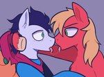 blue_hair blush bodily_fluids drooling fur green_eyes hair kissing male male/male orange_hair red_body red_fur saliva saliva_string swear tongue deadfaun friendship_is_magic hasbro my_little_pony big_macintosh_(mlp) soarin_(mlp) wonderbolts_(mlp) hi_res