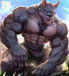 abs anthro armpit_hair asmund_(tavern_of_spear) body_hair bulge canid canine canis chest_hair claws fur hi_res male mammal muscular muscular_anthro muscular_male nipples pecs physen solo tavern_of_spear vein veiny_muscles wolf