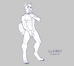 abs animal_genitalia anthro balls claws collar collar_only fluffy genitals licking licking_lips male muscular muscular_anthro muscular_male nipples nude nude_anthro nude_male pawpads paws pecs penis penis_tip pose seductive sheath solo tongue tongue_out bittervow comet_(comet_woofer) canid canine canis domestic_dog husky mammal nordic_sled_dog spitz sketch