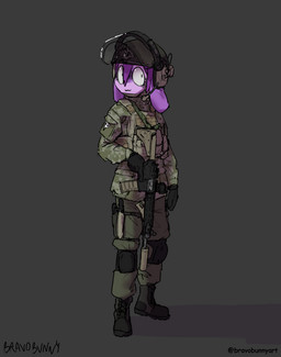 :3 anthro armor clothed clothed_male clothing female fully_clothed fully_clothed_male fur grey_background hair headgear helmet male military_uniform purple_body purple_fur purple_hair simple_background solo uniform bravobunny bravo_(bravobunny) lagomorph leporid mammal rabbit full-length_portrait hi_res portrait
