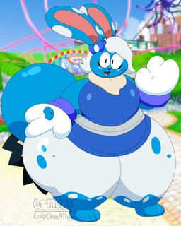 anthro big_tail blurred_background breasts clothed clothing ear_bow female gloves handwear huge_hips huge_thighs hyper hyper_hips hyper_thighs neck_tuft no_underwear pantsless scratch_mark smile smiling_at_viewer solo tail thick_thighs tuft wide_hips luigidoesathing nintendo pokemon azzy_(luigidoesathing) azumarill generation_2_pokemon pokemon_(species) 4:5 absurd_res hi_res signature