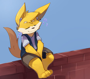 3_toes ambiguous_gender anthro big_ears biped blue_background blue_clothing blue_shirt blue_topwear bottomwear brick brick_wall brown_bottomwear brown_clothing brown_pants brown_tail cellphone cheek_tuft claws closed_smile clothed clothed_ambiguous clothed_anthro clothing earbuds electronics eyebrows eyes_closed facial_tuft feet fully_clothed fully_clothed_ambiguous fully_clothed_anthro fur headphones holding_object holding_phone listening_to_music mouth_closed multicolored_body multicolored_fur musical_note musical_symbol open_clothing open_shirt open_topwear pants phone pointy_ears prick_ears raised_tail shirt simple_background sitting sitting_on_wall smartphone smile solo symbol tail teeth toe_claws toes topwear tuft two_tone_body two_tone_fur undershirt wall_(structure) white_body white_clothing white_eyebrows white_fur white_shirt white_topwear yellow_body yellow_fur young young_ambiguous young_anthro smite_(artist) league_of_legends riot_games tencent smite_(character) mammal yordle 2025 digital_drawing_(artwork) digital_media_(artwork) hi_res adult_(lore) male_(lore)