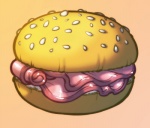 bread buns burger food food_fetish ham meat not_furry pork sandwich_(food) sesame_seeds simple_background suggestive suggestive_food tan_background zero_pictured demien 2014 digital_media_(artwork) grandfathered_content lol_comments