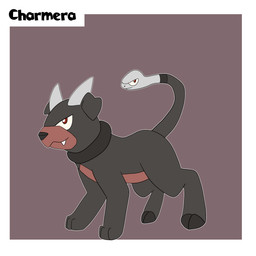 ambiguous_gender feral fur horn living_tail simple_background snake_tail solo tail text unusual_anatomy unusual_tail fuf fakemon mythology fan_character bovid canid canine canis caprine charmera chimera domestic_dog goat mammal mythological_creature reptile scalie snake 1:1 hi_res