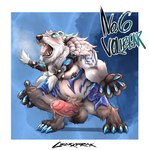 abstract_background anthro arm_markings ball_tuft balls belly big_belly big_penis blue_eyes blue_markings blush bodily_fluids braided_hair claws digitigrade erection fangs finger_claws foreskin fur genitals gradient_fur grey_body grey_fur hair humanoid_genitalia humanoid_penis long_hair male markings musclegut muscular muscular_anthro muscular_male open_mouth overweight overweight_anthro overweight_male penis pink_penis saliva saliva_string shoulder_markings solo standing teeth tuft vein veiny_penis white_body white_fur crazydrak league_of_legends riot_games tencent volibear 1:1 absurd_res hi_res