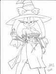 anthro big_breasts breasts cleavage clothed clothing female looking_at_viewer smile solo superbunnygt dragon's_crown sega sonic_boom sonic_the_hedgehog_(series) vanillaware sticks_the_jungle_badger badger mammal mustelid musteline 2015 absurd_res crossover hi_res monochrome pen_(artwork) traditional_media_(artwork)