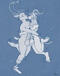 anthro antlers balls chest_tuft circumcised feet fluffy fluffy_tail fur genitals group horn hug kissing male male/male neck_tuft nude penis prosthetic prosthetic_leg prosthetic_limb pubes space star tail trio tuft teaselbone beastars legoshi_(beastars) louis_(beastars) pina_(beastars) bovid canid canine canis caprine dall_sheep deer mammal sheep wolf 2024 hi_res