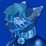 anthro bdsm bell bell_collar blue_background blue_eyes blue_pupils blush bodily_fluids bodysuit bondage bound clothing collar drooling fur gag gagged hair harness harness_gag harness_ring_gag latex looking_at_viewer male markings muzzle_(object) muzzled open_mouth open_mouth_gag pupils ring_gag saliva simple_background skinsuit solo submissive submissive_male tight_clothing noahsense sige domestic_cat felid feline felis mammal 1:1 2017 bust_portrait digital_drawing_(artwork) digital_media_(artwork) portrait