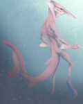 anthro black_eyes blue_background feet long_tail male pink_body sea simple_background solo swimming tail underwater water unknown_artist fish goblin_shark mackerel_shark marine marone mitsukurinid shark 4:5 full-length_portrait portrait