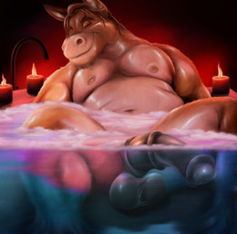 animal_genitalia animal_penis anthro balls bath brown_body brown_eyes brown_fur brown_hair brown_skin equine_genitalia equine_penis eyebrows fetlocks fur genitals hair half-erect male medial_ring musclegut muscular nude penis slightly_chubby smile solo spa thick_penis water killianwalker asinus donkey equid equine mammal 2020 hi_res