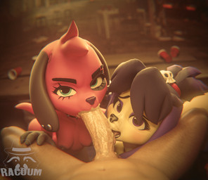 bodily_fluids cum cum_in_mouth cum_inside cum_on_face cum_on_snout cum_on_tongue double_fellatio double_oral fellatio female genital_fluids genitals group humanoid_genitalia humanoid_penis licking licking_cum male male/female oral penile penis penis_lick sex swallowing tongue trio racoum animal_crossing nintendo cherry_(animal_crossing) gothabelle isabelle_(animal_crossing) canid canine canis domestic_dog human mammal hi_res