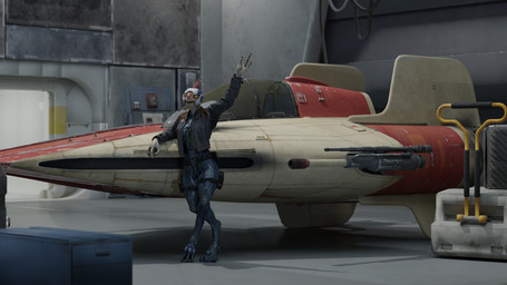 3_fingers 3_toes anthro armor bodysuit breasts cannon clothing digitigrade feet female fingers gesture hangar headgear helmet jacket leaning_on_vehicle looking_at_viewer pupils quill_hair ranged_weapon red_quills sharp_teeth skinsuit slit_pupils small_breasts solo spacecraft teeth tight_clothing toes topwear vehicle waving waving_at_viewer weapon yellow_eyes maaarked_one pickle_juice_(modeler) halo_(series) microsoft star_wars xbox_game_studios alien ibie'shan kig-yar reptile scalie 16:9 3d_(artwork) crossover digital_media_(artwork) hi_res widescreen