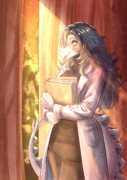 anthro blue_hair blush clothed clothed_anthro clothed_female clothing coat eyewear female fingers front_view glasses hair humanoid_hands lab_coat leaf long_hair looking_aside round_glasses scientist smile solo spiked_tail spikes spikes_(anatomy) standing sunset tail topwear kuroonivt cavemanon_studios snoot_game fan_character dinosaur ornithischian prehistoric_species reptile scalie stegosaurian stegosaurus thyreophoran absurd_res hi_res portrait three-quarter_portrait