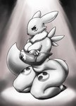 2024 anthro armwear bandai_namco big_breasts breasts canid clothed clothing conditional_dnp covering covering_breasts crossed_arms digimon digimon_(species) eyebrows feet female fingers greyscale hi_res kneeling looking_at_viewer mammal monochrome mostly_nude navel renamon slightly_chubby solo tail thick_thighs toes xopachi