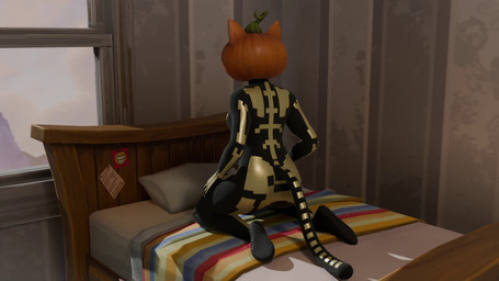 bed butt clothing fart female for_a_head furniture inside kneeling kneeling_on_bed multicolored_clothing multicolored_skinsuit on_bed presenting presenting_hindquarters pumpkin_head raised_tail sitting sitting_on_bed skinsuit solo tail tight_clothing rombunnyjj epic_games fortnite spice_(fortnite) felid feline mammal object_head 16:9 3d_(artwork) 3d_animation animated digital_media_(artwork) short_playtime sound webm widescreen