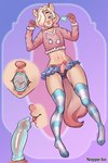 anthro clothed clothing condom condom_in_mouth crossdressing cutaway femboy genitals legwear male mouth_hold object_in_mouth sexual_barrier_device solo stockings wearing_condom noppe-bo yumi_(noppe-bo)