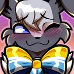 aroace_pride_colors blue_eyes blush bow_accessory bow_ribbon clothing feral fur grey_body grey_fur lgbt_pride looking_at_viewer no_pupils one_eye_closed pride_color_accessory pride_color_clothing pride_color_flag pride_colors simple_background smile solo sketchygarden lgbt_pride_month tyro_(darkeeveeon) 1:1 2025 digital_media_(artwork) headshot_portrait icon portrait male_(lore)