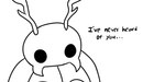 ambiguous_gender antennae_(anatomy) black_eyes black_text dialogue ellipsis simple_background solo talking_to_another text white_background skeletorskeletonized hollow_knight team_cherry bretta_(hollow_knight) arthropod beetle insect 2020 2:1 digital_media_(artwork) english_text monochrome