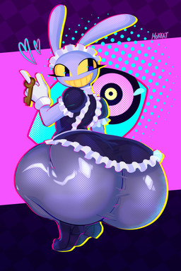 ambiguous_gender anthro big_butt butt clothing crouching fur gloves handwear heart_symbol key long_ears looking_back maid_headdress maid_uniform purple_body purple_fur rear_view smile solo tiptoes uniform white_clothing white_gloves white_handwear mokkat glitch_productions the_amazing_digital_circus jax_(tadc) lagomorph leporid mammal rabbit 2026 2:3 absurd_res digital_media_(artwork) english_description hi_res