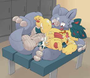 anal anal_penetration balls bodily_fluids cum cum_while_penetrated duo feral feral_on_feral genital_fluids genitals locker locker_bench locker_room male male/male male_penetrated male_penetrating male_penetrating_male orgasm orgasm_face penetration penis semi-anthro sex size_difference gralicbutter nintendo pokemon rowdy_(gralicbutter) generation_1_pokemon generation_2_pokemon pokemon_(species) quilava rhydon hi_res