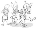 2017 anthro bottomwear bovid buckteeth canid canine caprine clothed clothing dawn_bellwether disney female fox fully_clothed fur group judy_hopps lagomorph leporid male mammal monochrome necktie nick_wilde open_mouth open_smile pants rabbit red_fox secoh2000 sheep shirt simple_background sketch smile teeth topwear true_fox white_background wool_(fur) zootopia