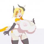 1:1 anthro big_breasts blonde_hair bovid bovine breasts clothed clothing cowqet cuoqet curvy_figure female hair horn huge_breasts hyper hyper_breasts looking_at_viewer mammal nipple_outline open_mouth solo standing voluptuous wide_hips