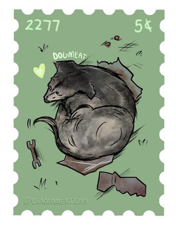 ambiguous_gender curled_up feral fur grey_body grey_fur heart_symbol junk outside rust simple_background sleeping snout solo tail text tools wrench usaofamericaa fallout microsoft dogmeat canid canine canis domestic_dog mammal artist_name english_description english_text hi_res