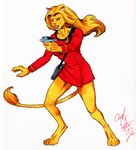 anthro blonde_hair clothed clothing female hair phaser solo tail tricorder uniform yellow_eyes andy_price star_trek star_trek_the_animated_series m'ress alien caitian domestic_cat felid feline felis mammal