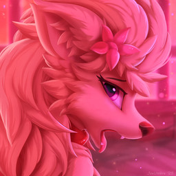 accessory ahegao anthro bedding bedroom blanket brown_body brown_fur brown_nose cheek_tuft cherry_blossom collar eyebrows facial_tuft female flower flower_in_hair fluffy fluffy_ears fluffy_hair fur hair hair_accessory light long_hair looking_at_viewer looking_pleasured open_mouth pink_eyes plant prunus_(flower) solo teeth text tongue tongue_out tuft window yellow_body yellow_fur joeumbre nintendo pokemon akira_solian fan_character generation_1_pokemon ninetales pokemon_(species) 1:1 hi_res icon lighting portrait shaded watermark