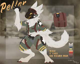 4_ears anthro arm_tuft backpack elbow_tuft electronics front_view gesture gloves_(marking) harness machine male markings multi_ear neck_tuft paws radio screen screen_face smile solo star_(marking) text tuft waving mowshi peller_(mowshi) protogen 5:4 hi_res model_sheet