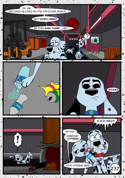 abandoned_building black_spots broken_glass dialogue duo female feral forklift fur glass male speech_bubble spots text trash white_body white_fur redundantmodule 101_dalmatian_street 101_dalmatians disney delilah_(101_dalmatians) dolly_(101_dalmatians) doug_(101_dalmatians) dylan_(101_dalmatians) hunter_de_vil canid canine canis dalmatian domestic_dog human mammal comic english_text hi_res