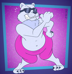 bared_teeth bottomwear clothing digitigrade eyewear grin male pants pose purple_background purple_bottomwear purple_clothing purple_pants simple_background smile solo sunglasses teeth gavanzude ice_climber polar_bear_(ice_climber) bear mammal polar_bear ursine alternate_version_at_source hi_res signature