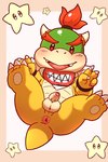 anthro anus balls blush butt erection feet foreskin genitals gesture hair hand_gesture horn looking_at_viewer male nude open_mouth penis simple_background smile solo spikes tail teeth v_sign young young_anthro bundefault mario_bros nintendo bowser_jr. koopa scalie 2:3 digital_media_(artwork)
