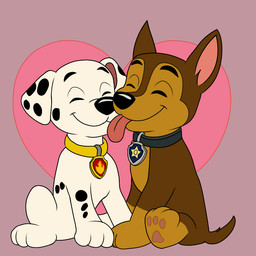 brown_body collar duo feral male male/male smile white_body young young_male unclejock paw_patrol chase_(paw_patrol) marshall_(paw_patrol) canid canine canis dalmatian domestic_dog german_shepherd herding_dog mammal pastoral_dog