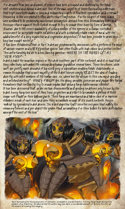 antennae_(anatomy) anthro big_breasts black_hair black_sclera breast_fondling breast_grab breast_play breasts claws female fondling fungus glowing glowing_breasts group hair hand_on_breast huge_breasts nipples nude open_mouth text tongue tongue_out translucent_breasts wall_of_text wide_hips yellow_eyes chochi out-of-placers arthropod indrel insect hi_res