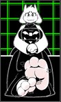 3_toes anthro barefoot big_breasts black_border bodily_fluids border breasts clothed clothing eyelashes feet female foot_focus hindpaw looking_at_viewer mature_anthro mature_female musk paws plantigrade smelly smelly_feet smile soles solo sweat sweaty_feet toes dondon undertale undertale_(series) toriel boss_monster_(undertale) bovid caprine mammal