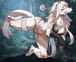 anthro bikini breasts clothed clothing female female_anthro fur hair heart_symbol looking_at_viewer raised_leg solo swimwear tongue two-piece_swimsuit white_body white_fur white_hair ruri_tsubame cygames world_flipper helga_(world_flipper) borzoi canid canine canis domestic_dog hunting_dog mammal sighthound