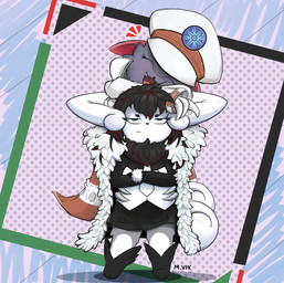 2_tails black_boots black_clothing black_footwear boots bottomwear claws clothing dotted_background duo eyebrows female female/female footwear fur fur_coat grumpy happy hat headgear headwear leaning_on_another multi_tail neck_tuft necktie pattern_background shoes simple_background skirt tail tuft white_body white_clothing white_fur mvikt nintendo pokemon generation_4_pokemon generation_6_pokemon meowstic pokemon_(species) weavile colored digital_media_(artwork) hi_res