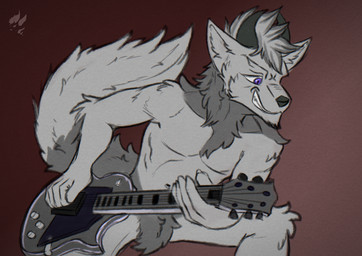 anthro electric_guitar guitar hair horn male musical_instrument playing_guitar playing_music plucked_string_instrument string_instrument tail drakk_art mythology canid canine canis dragon mammal mythological_creature mythological_scalie scalie wolf hi_res