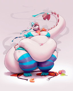 3_toes 4_fingers absolute_territory accessory anthro belly belly_folds belt belt_buckle beverage_between_breasts big_belly big_breasts bikini biped black_belt black_collar blue_bikini blue_bow blue_clothing blue_legwear blue_ribbon blue_stockings blue_stripes blue_swimwear blue_thigh_highs bow_ribbon breasts buckle burger clothed clothing collar container cup deep_navel dessert discarded_clothing disposable_cup doughnut drinking drinking_straw eyelashes fast_food feet female female_anthro fingers floppy_ears food front_view furgonomics hair hair_accessory hair_bow hair_over_eye hair_ribbon holding_burger holding_food holding_object huge_thighs legwear long_tail love_handles markings morbidly_obese morbidly_obese_anthro morbidly_obese_female navel nerd obese obese_anthro obese_female overweight overweight_anthro overweight_female pastry pattern_clothing pattern_legwear pattern_stockings pattern_thigh_highs ribbons skimpy snout solo spots spotted_body standing stockings striped_bow striped_clothing striped_legwear striped_stockings striped_thigh_highs stripes swimwear tail tail_accessory tail_ribbon thick_tail thick_thighs thigh_highs toes two-piece_swimsuit white_belly white_breasts white_ears wide_hipped_anthro wide_hipped_female wide_hips miluinaoxie mythology wcdonald's dragon mythological_creature mythological_scalie scalie 2022 colored english_description full-length_portrait hi_res portrait shaded