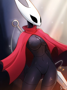 breasts cape clothing featureless_crotch female red_cape red_clothing solo kainleaf hollow_knight_(franchise) team_cherry hornet_(hollow_knight) arthropod 2025 3:4 hi_res portrait signature three-quarter_portrait