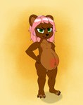 annoyed anthro belly_button_ring female green_eyes hair piercing pink_hair pregnant pregnant_female solo underage_pregnancy young perpetuate303 bear mammal hi_res