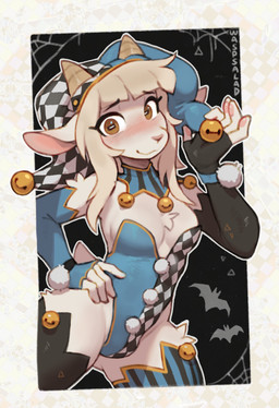5_fingers anthro armwear biped blonde_hair blush breasts brown_eyes clothed clothed_anthro clothed_female clothing female fingers front_view fur hair hat headgear headwear horn legwear leotard looking_at_viewer smile solo thigh_highs white_body white_fur waspsalad bovid caprine goat mammal 2025 absurd_res digital_drawing_(artwork) digital_media_(artwork) hi_res