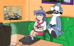 :3 angry anthro blue_body blue_feathers blue_hair clothing duo eyes_closed feathers female gaming hair male markings mole_(marking) playing_video_game school_uniform uniform white_body white_feathers luketheemewtwo cartoon_network lucky_star mugen regular_show konata_izumi mordecai_(regular_show) avian bird blue_jay corvid human jay_(bird) mammal new_world_jay oscine passerine hi_res