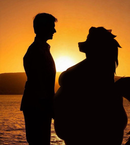 anthro belly big_belly breasts duo eye_contact female fur hair human_on_anthro interspecies looking_at_another male male/female obese obese_anthro obese_female outside overweight overweight_anthro overweight_female photo_background romantic romantic_couple shadow side_view silhouette slim_male standing sunset tail weight_difference banisuella ambiguous_species human mammal 2026 draw_over hi_res mixed_media photography_(artwork)