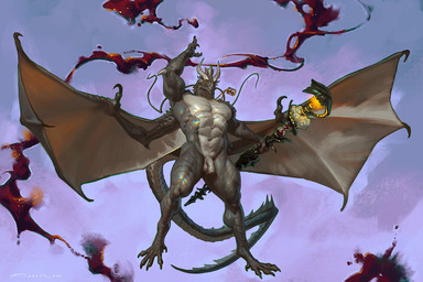2_horns 5_toes abs anthro balls barbel_(anatomy) eyewear feet flaccid flesh_whiskers foreskin front_view genitals green_body holding_object holding_staff horn humanoid_genitalia humanoid_penis magic_staff male monocle mouth_closed muscular muscular_male navel nude pecs penis purple_sky quads raised_arm sky smoke solo staff suspension toes unretracted_foreskin wings taran_fiddler mythology kosthar_(pax-12) dragon mythological_creature mythological_scalie scalie 3:2 hi_res