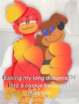 anthro bitten cookie duo female food glare gleeful grin humor larger_female male male/female serious_face size_difference smile standing stern_look anthropornorphic boinkyspoinky banjo-kazooie rareware banjo_(banjo-kazooie) kazooie avian bear bird breegull brown_bear mammal ursine hi_res